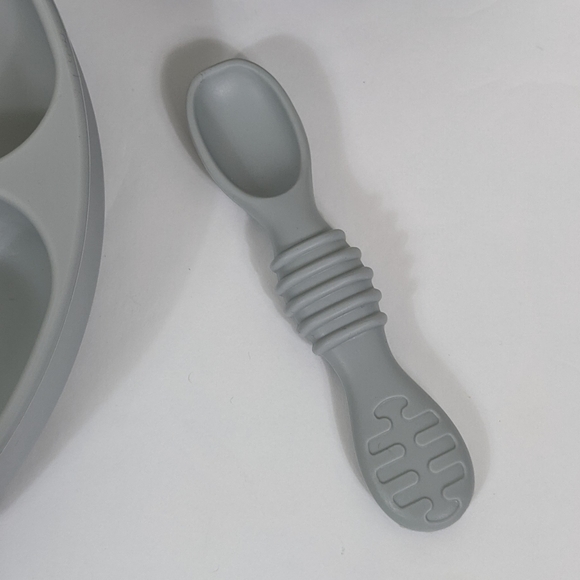 Bumkins 3 Piece Gray Silicone Baby Toddler Feeding Suction Plate Bowl and Spoon - Picture 4 of 7